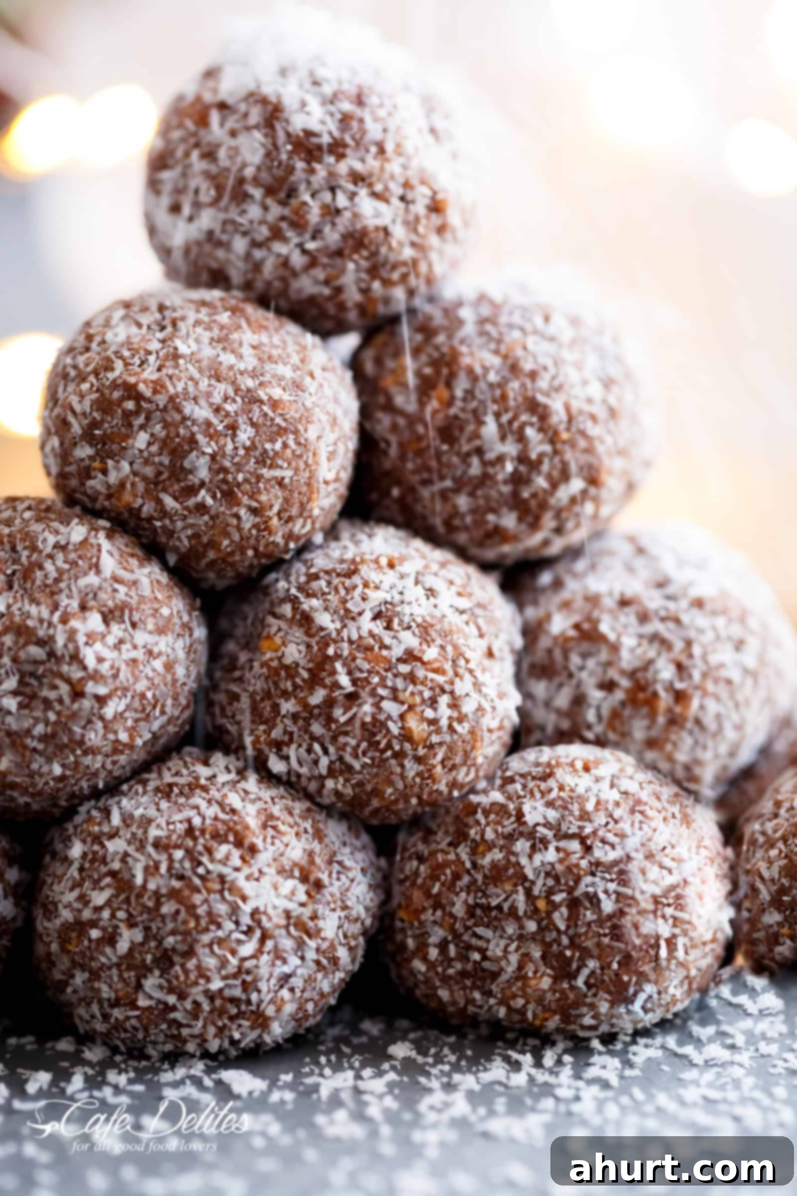No-Bake Chocolate Rum Treats 2 Side view of Easy Chocolate Coconut Balls