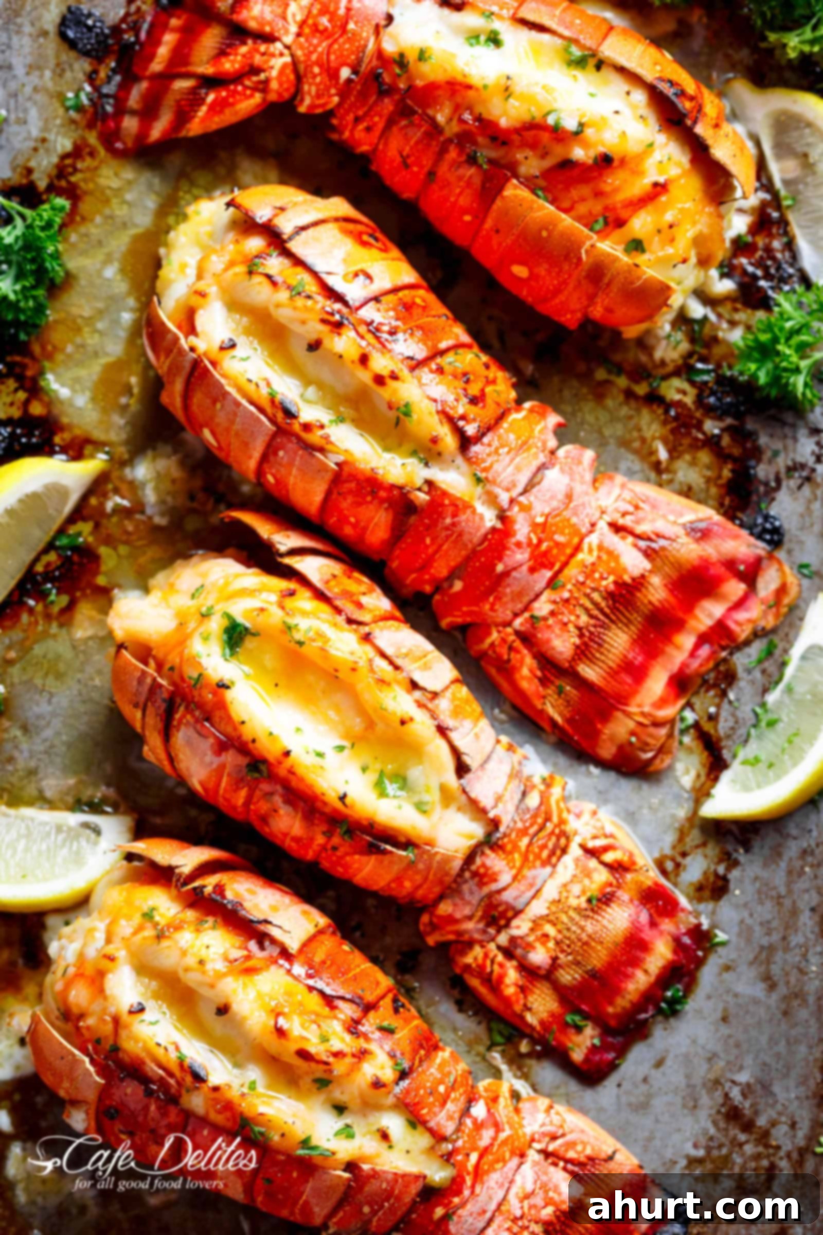 Succulent Broiled Lobster Tails 2 4 pieces of Broiled Lobster Tails on a pan