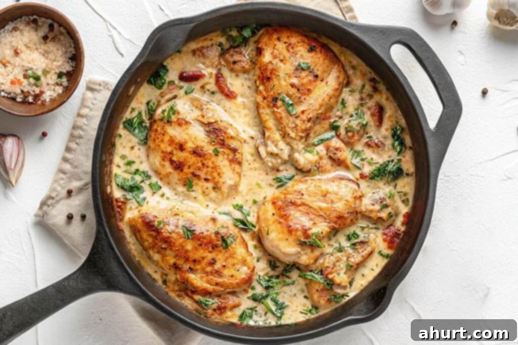 Decadent Tuscan Chicken 9 Step 6: Returning chicken to the pan, topping with sauce and parsley, ready to serve