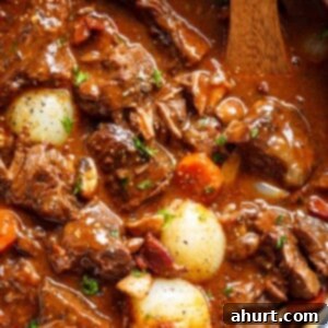 Beef Bourguignon by Julia Child 7 Tender fall apart chunks of beef simmered in a rich red wine gravy makes Julia Child's Beef
