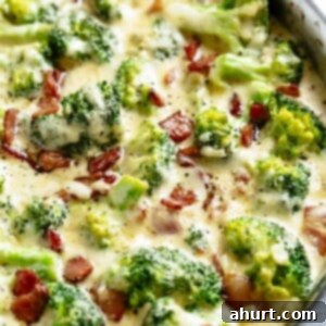 Creamy Broccoli and Bacon 12 Top view of Creamy Garlic Parmesan Broccoli & Bacon