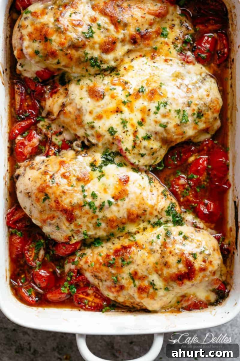 Balsamic Glazed Chicken with Melted Mozzarella 2 Top view shot of Balsamic Baked Chicken Breast With Mozzarella Cheese