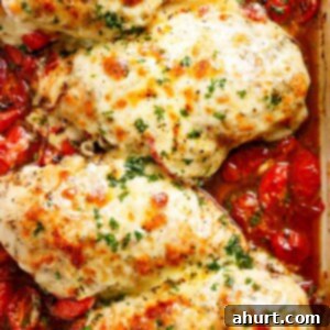 Balsamic Glazed Chicken with Melted Mozzarella 11 Balsamic Baked Chicken Breast rubbed with garlic and herbs, dripping with a tomato balsamic sauce and melted mozzarella cheese! It doesn't get any better than this EASY chicken recipe! Let your oven do ALL the work and have the most delicious Baked Chicken on your table in less than 30 minutes!