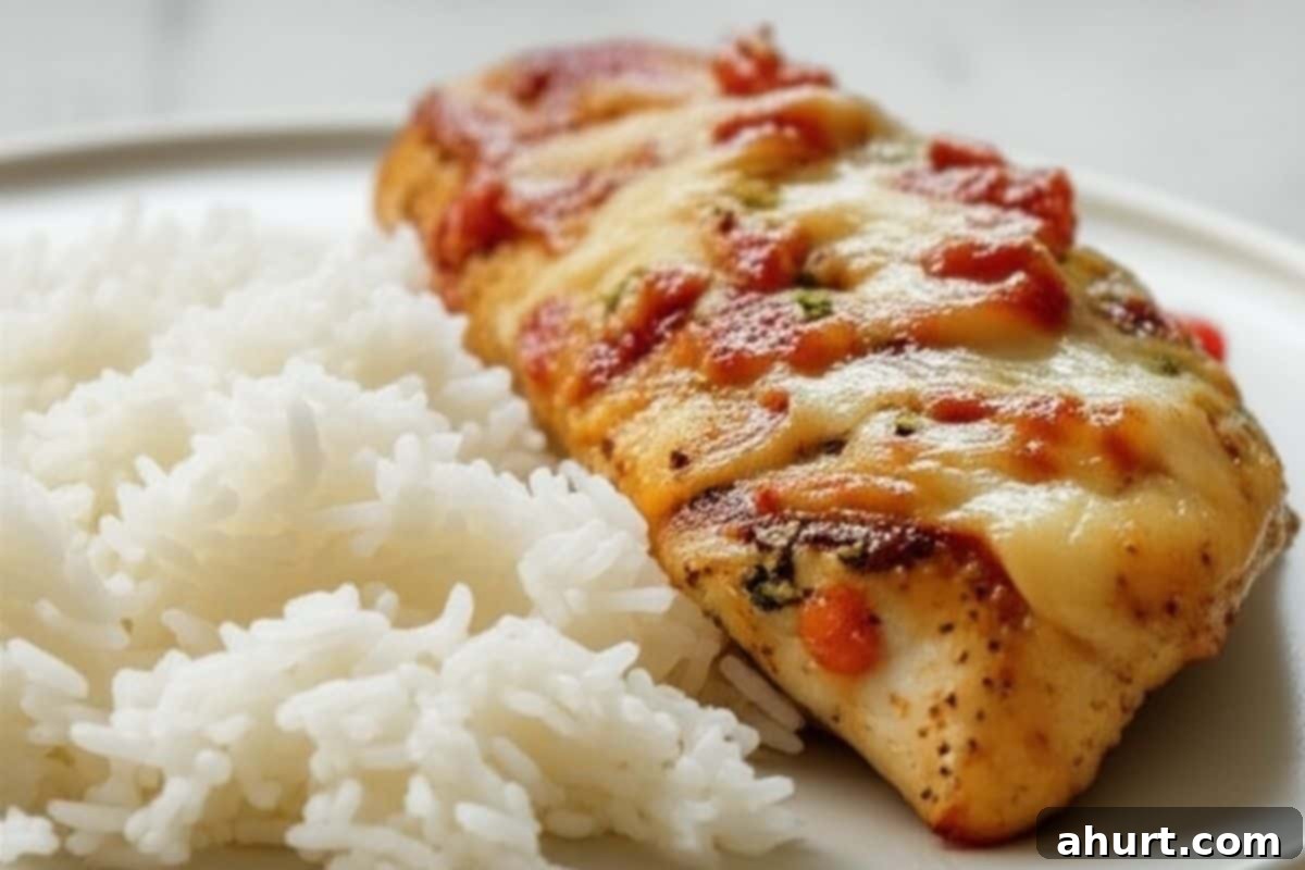 Balsamic Glazed Chicken with Melted Mozzarella 9 Sprinkle chopped parsley on top of the chicken and serve it with rice