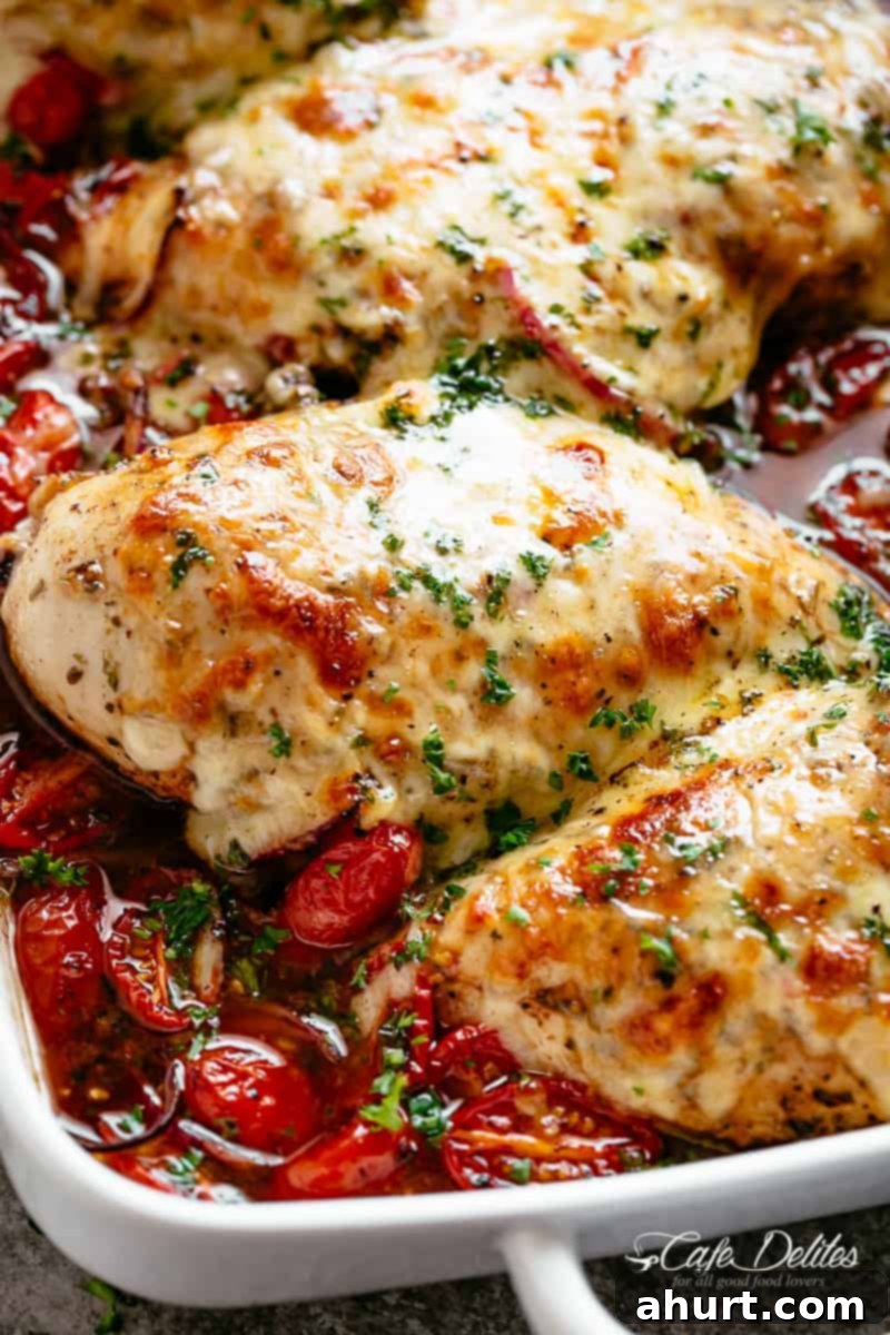 Balsamic Glazed Chicken with Melted Mozzarella 10 Just baked image of Balsamic Baked Chicken Breast With Mozzarella Cheese