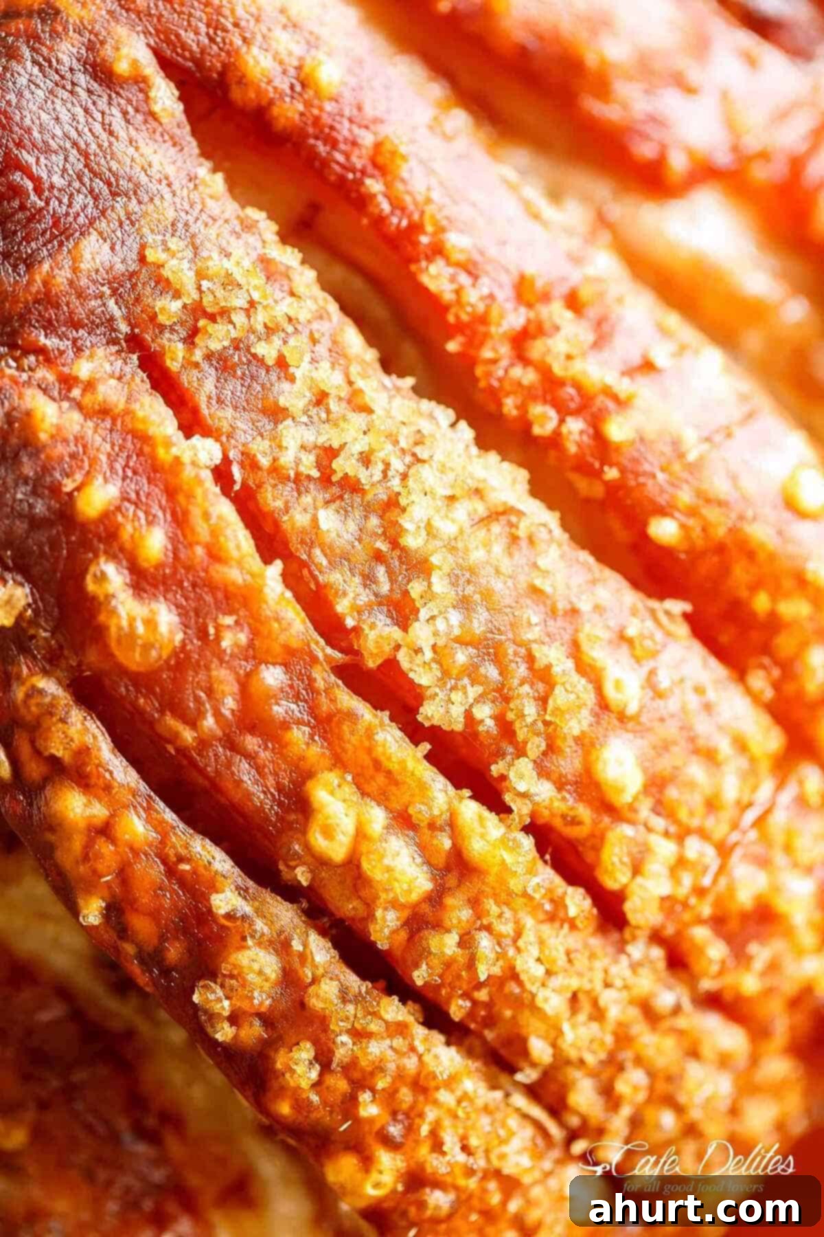 Perfect Pork Crackling | cafedelites.com Close-up image of deliciously crispy golden pork crackling just taken out from the oven, showcasing its irresistible texture and bubbly surface.
