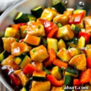 Sticky Honey Soy Chicken 12 This honey soy chicken and vegetables is chunks of chicken and colorful veggies, all topped off with a sweet and savory sauce