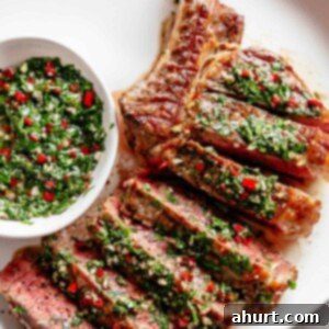 Zesty Chimichurri Steak 9 Steaks with Chimichurri on plate