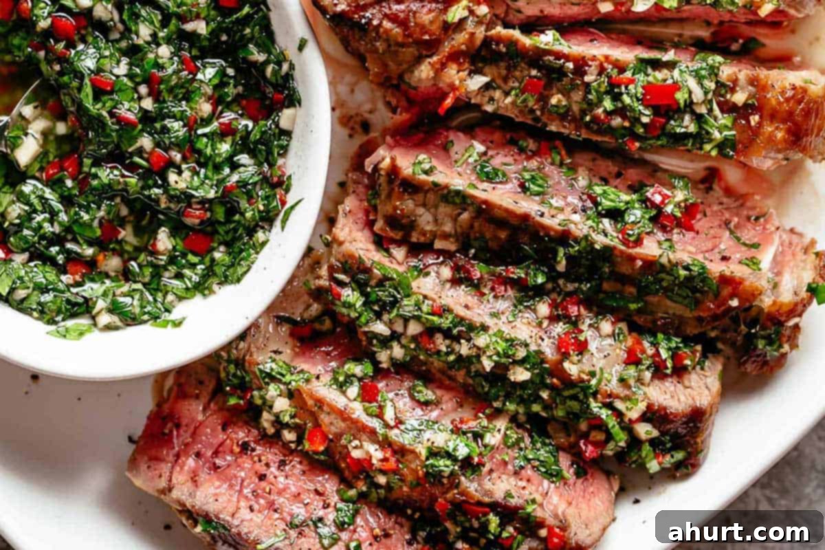 Zesty Chimichurri Steak 8 Close-up shot of Chimichurri Steak.