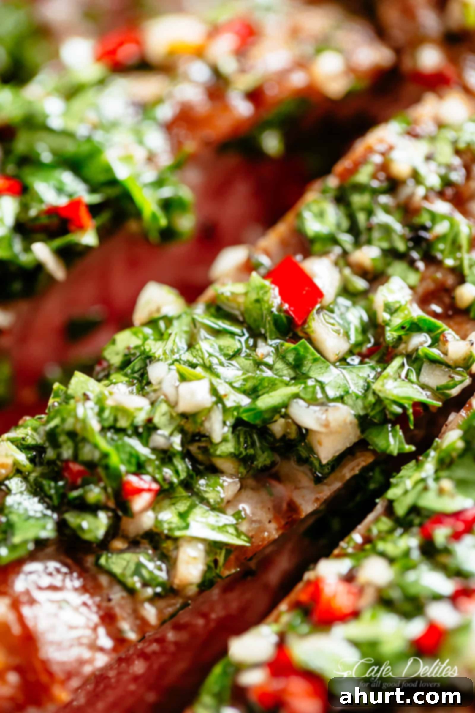 Churrasco Steak with Chimichurri | cafedelites.com A piece of Authentic Chimichurri Steak