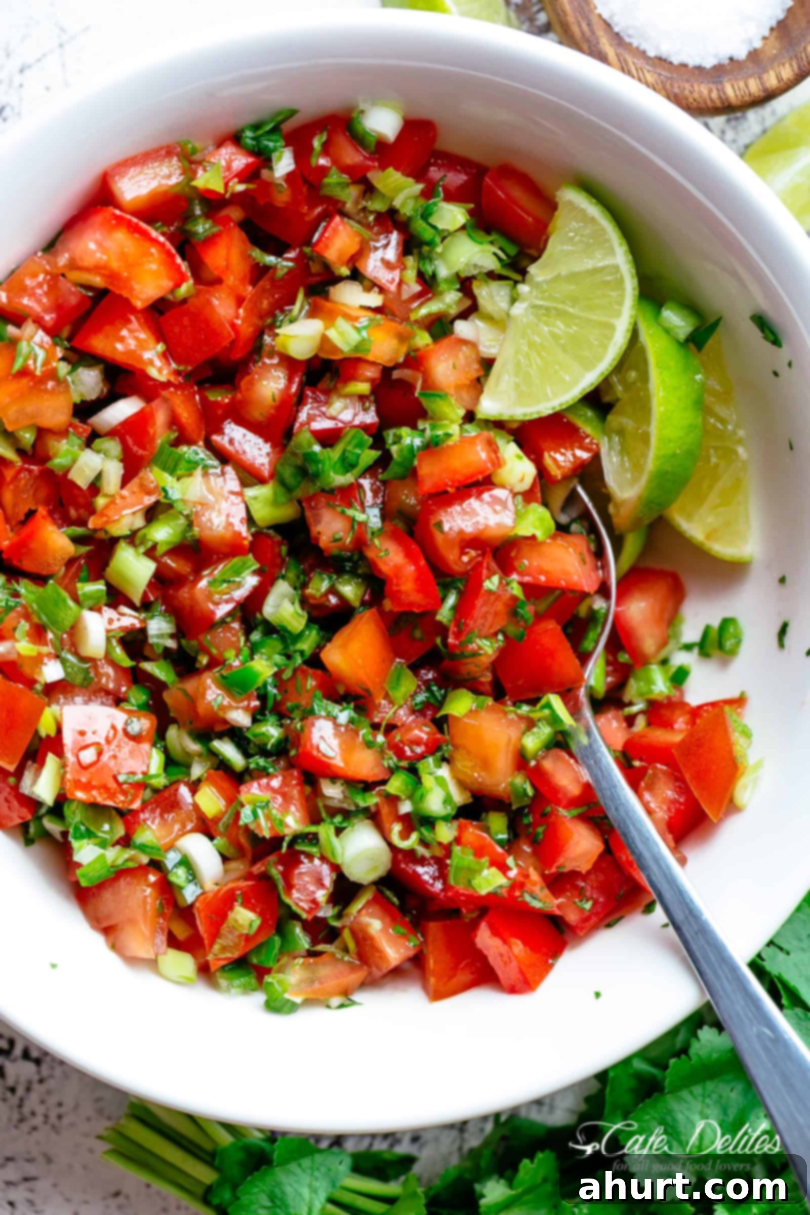 Pico De Gallo is a super easy to make fresh tomato salsa | cafedelites.com Pico De Gallo is a super easy to make fresh tomato salsa you can serve with anything! From tortilla chips to tacos, enchiladas or Carne Asada
