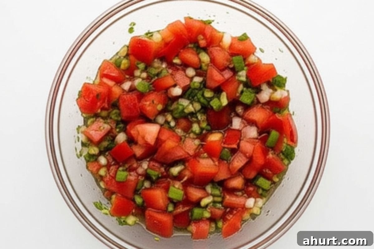 Vibrant Fresh Salsa 3 in a bowl, combine tomatoes, spring onions, jalapeño, coriander, garlic, salt, pepper and lime juice.