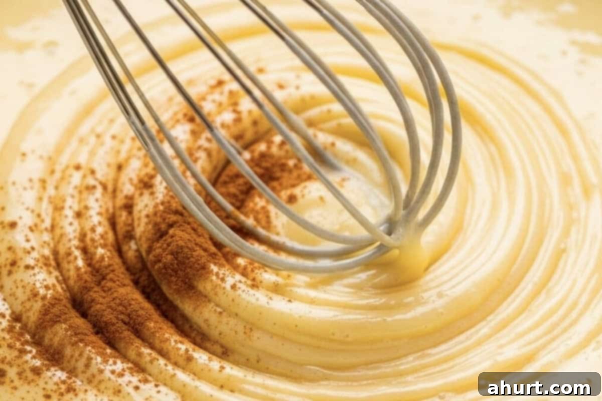 French Toast Perfection 5 Step 2: Whisking eggs, milk, sugar, vanilla, and cinnamon for French toast custard.