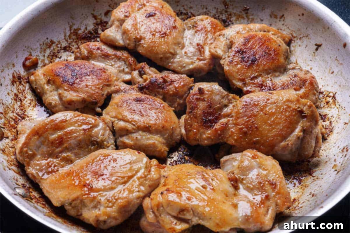 Creamy Mushroom Garlic Chicken Thighs 6 chicken seared in the pan light browned and coated in seasoning