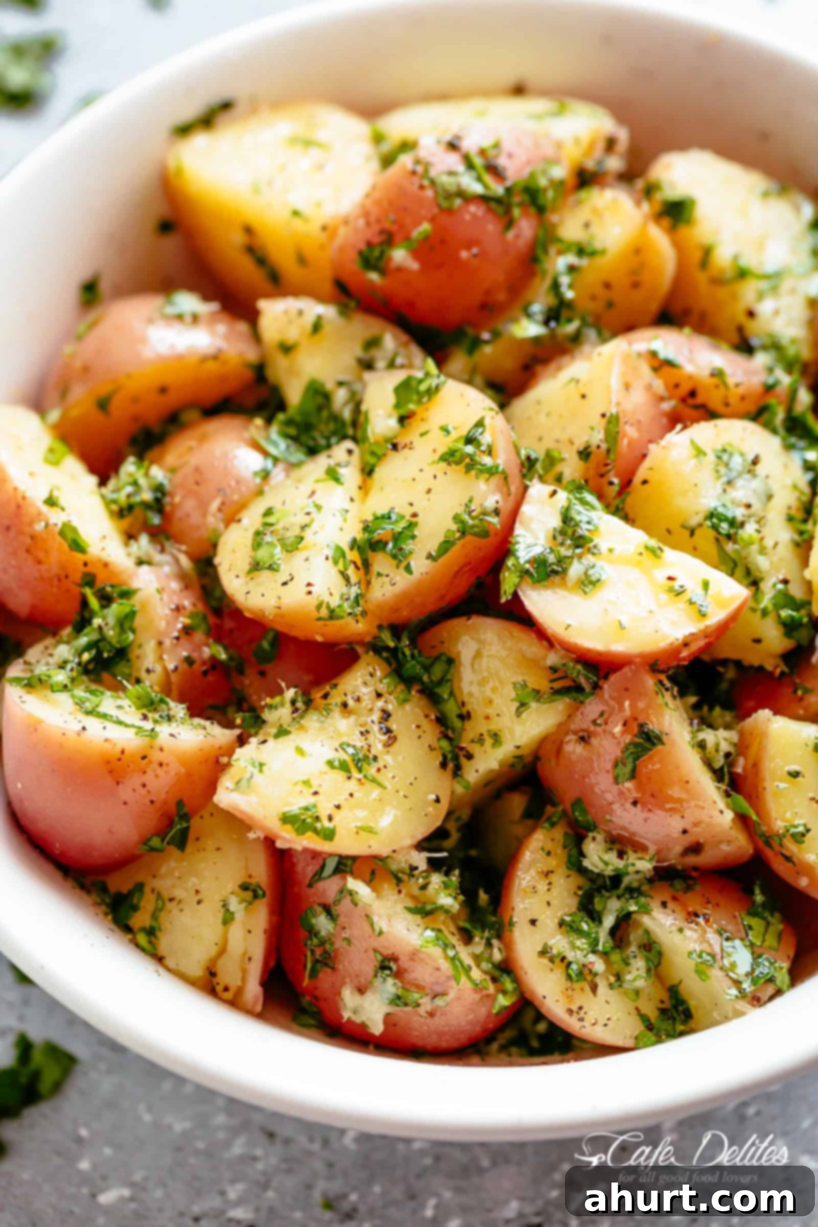 Potato Salad | cafedelites.com Garlicky Herb Red Potato Salad is ridiculously easy to make and packed with flavor with the most delicious herb dressing