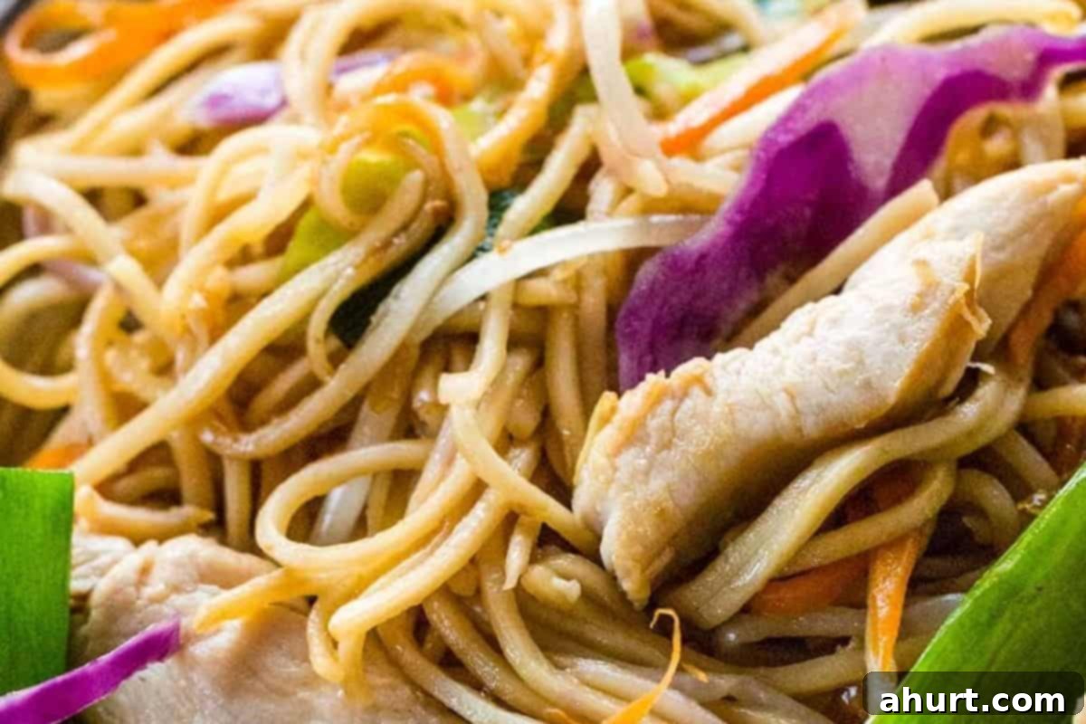 Savory Chicken Noodle Stir-Fry 11 Add cabbage, beans sprouts, green onions and chicken.