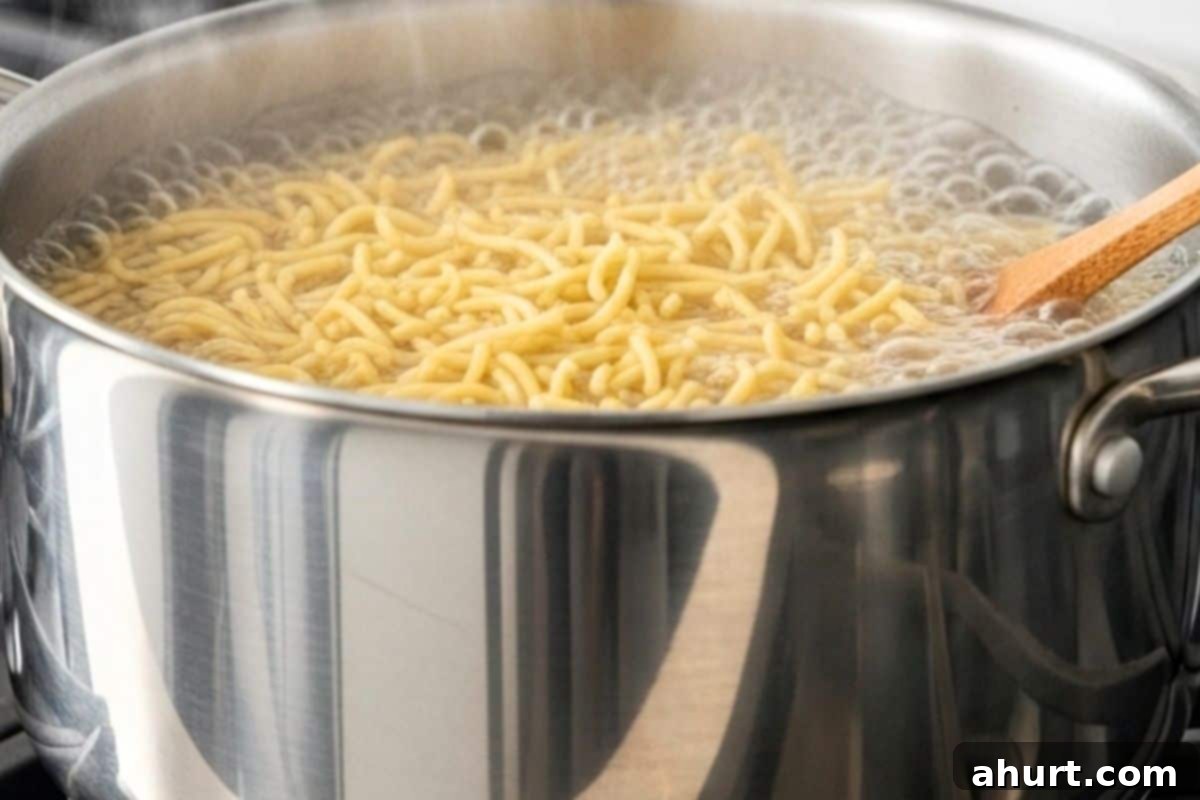 Savory Chicken Noodle Stir-Fry 5 Boil the chow main noodles in the pot.