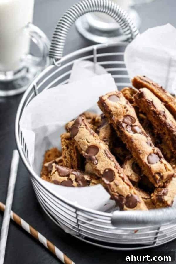 Skinny Chocolate Chip Cookie Sticks 2 Low Fat Choc Chip Cookie Sticks on butter paper in a basket