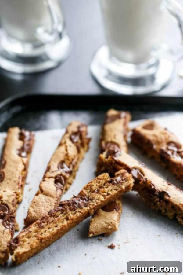Skinny Chocolate Chip Cookie Sticks 4 Low Fat Chocolate Chip Cookie Sticks on a tray