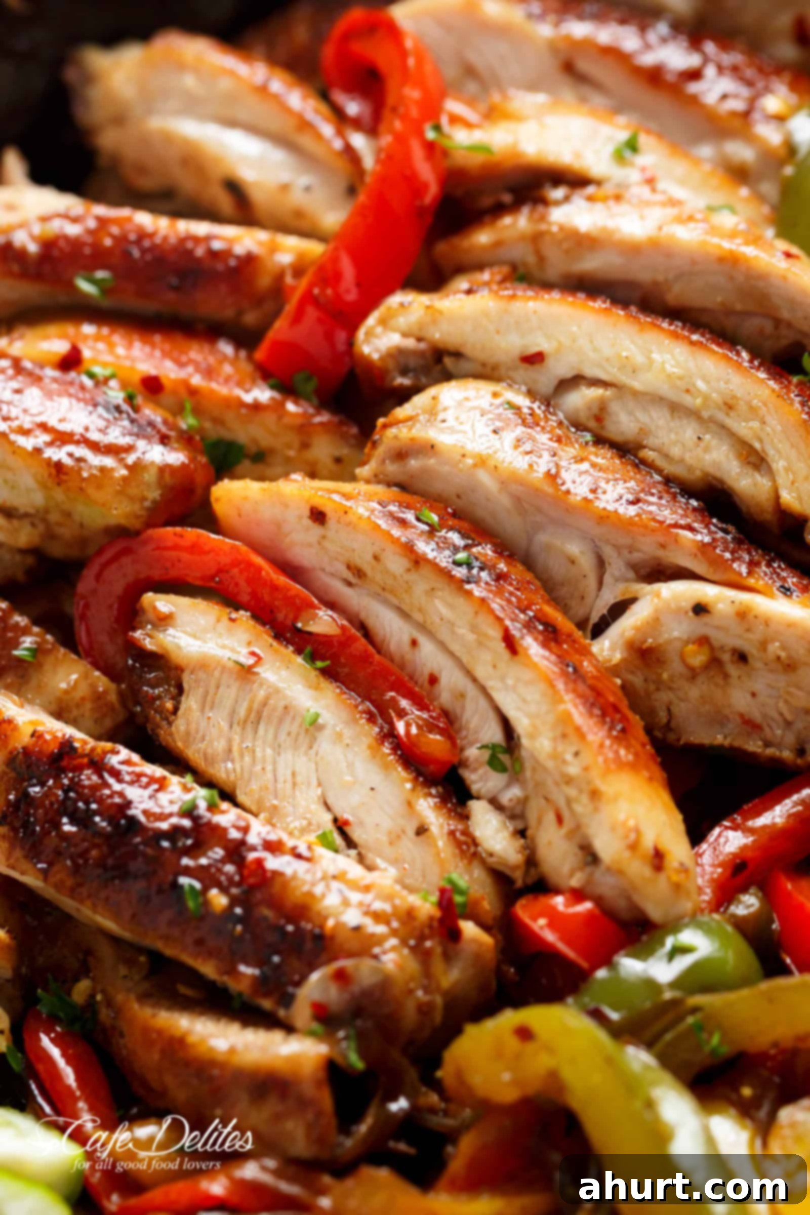 Top view image of chicken fajitas slices 