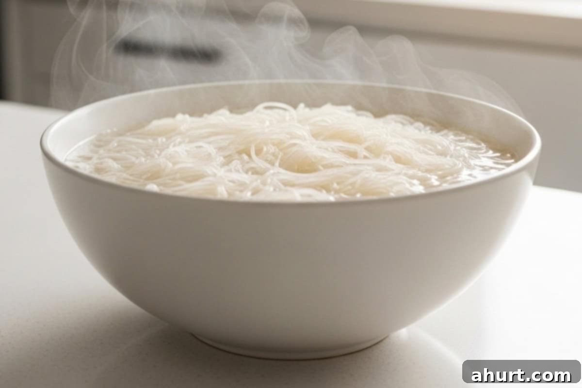 Classic Pad Thai 4 Place the dried rice noodles in a large bowl and cover them with hot water to soak