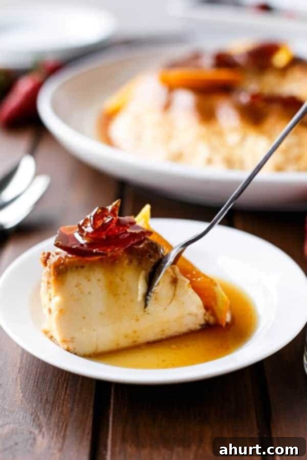 Fork pierced on Orange Creme Caramel with Toffee Shards