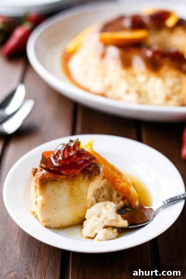 Orange Creme Caramel with Toffee Shards on a plate