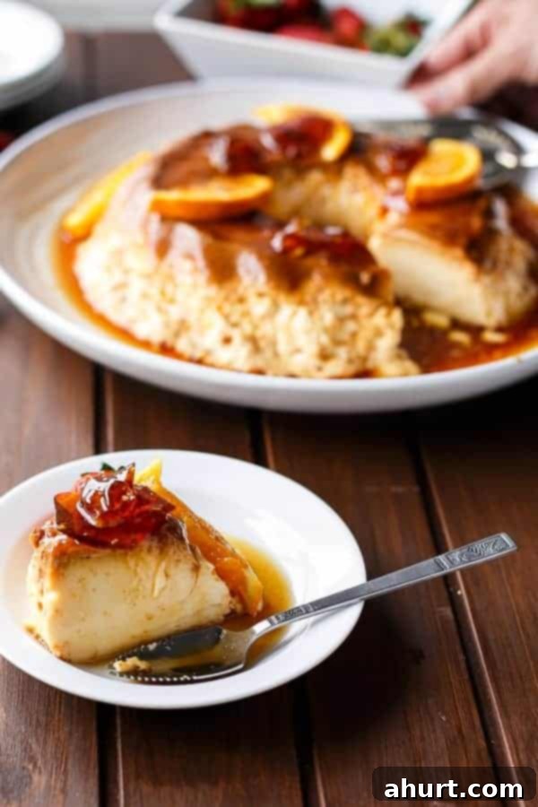 Orange Creme Caramel with Toffee Shards on a plate