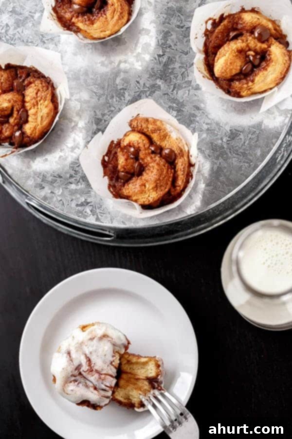 No Yeast Choc Chip Cinnamon Rolls in a mold