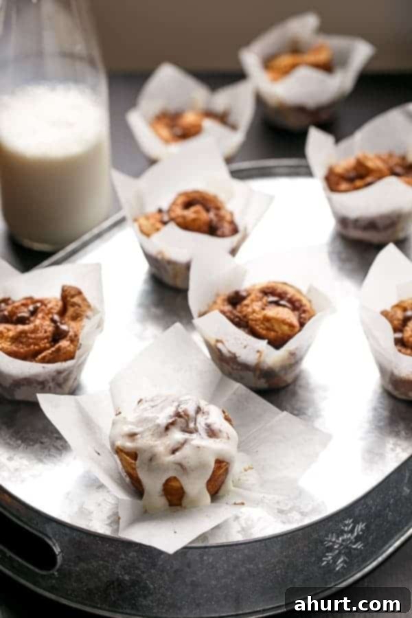 No Yeast Choc Chip Cinnamon Rolls on a butter paper