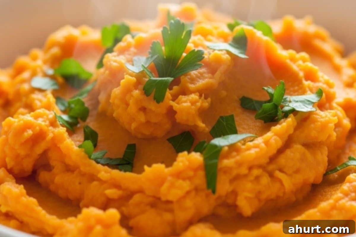Garlic Herb Savory Sweet Potato Mash 7 Garnish with fresh parsley, and serve warm.