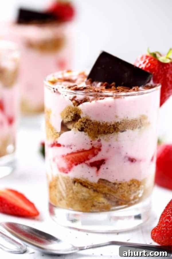 Luscious Strawberry Tiramisu Parfait 2 Strawberries and Cream Tiramisu Parfait in a glass