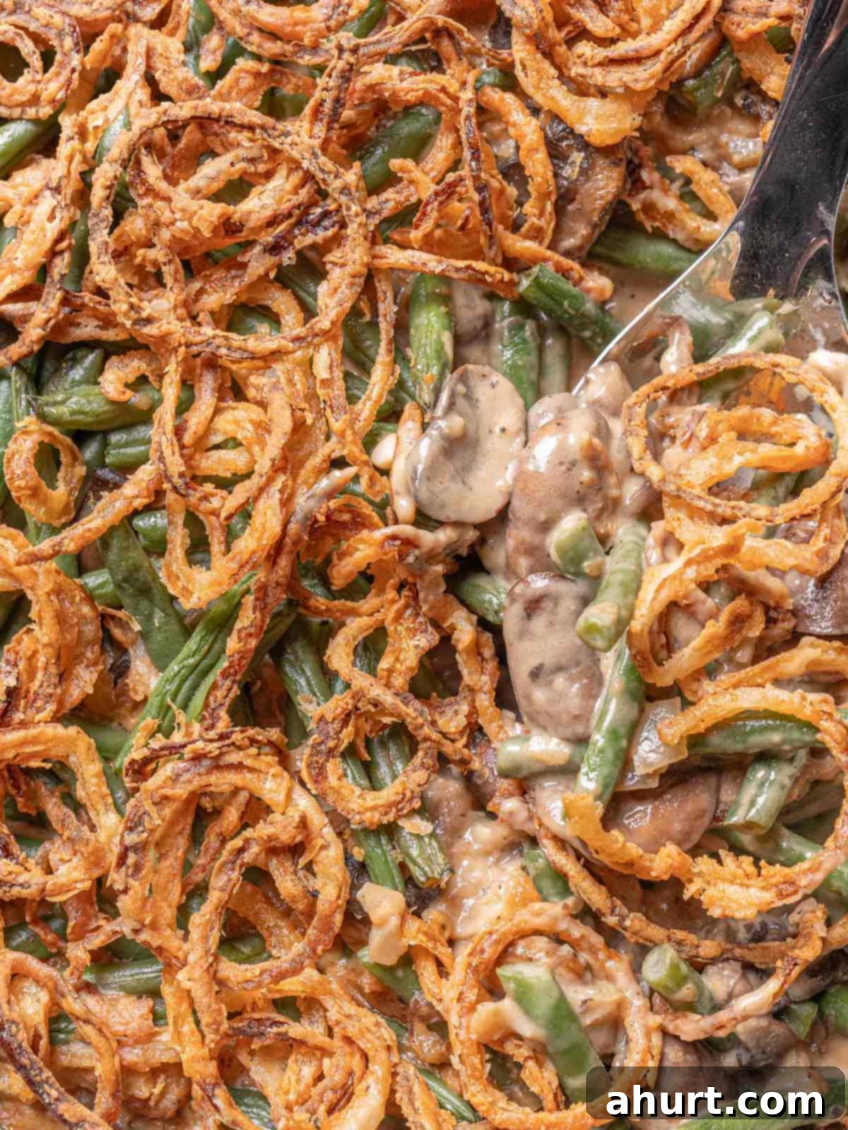 Velvety Green Bean Casserole with a Golden Crunch 2 Crunchy Green Bean Casserole with homemade cream of mushroom soup and French fried onions!