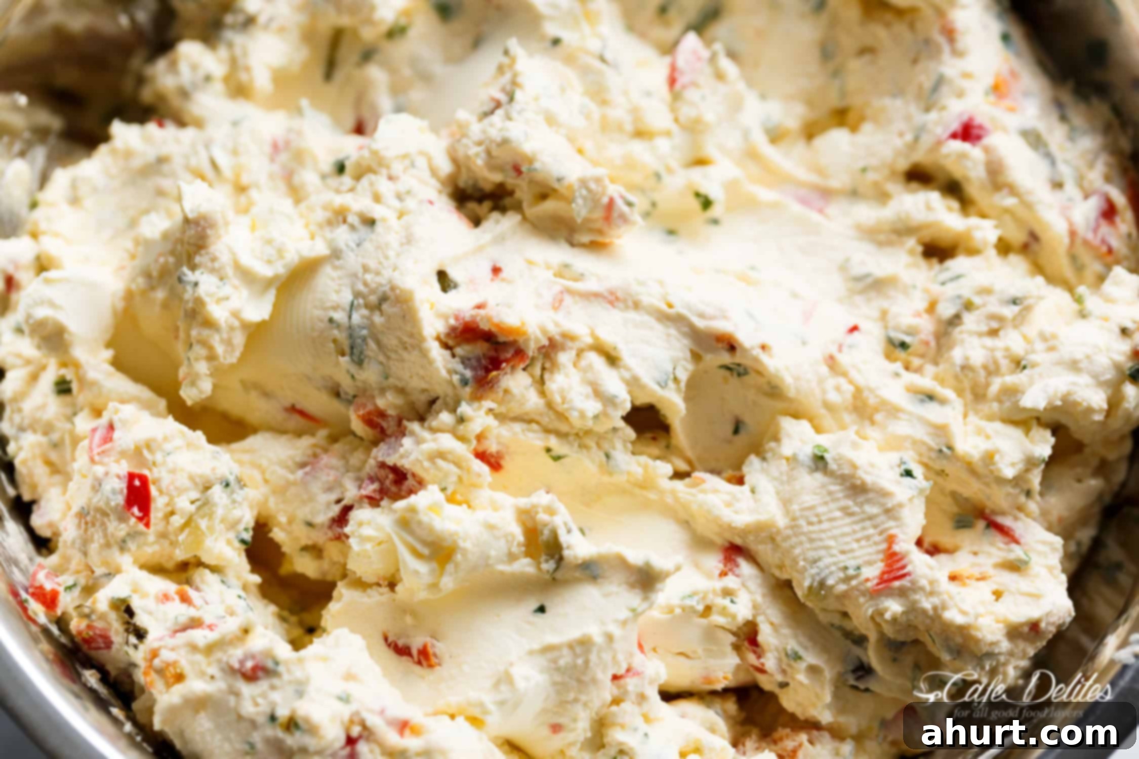 Christmas appetizer ideas! | cafedelites.com Making of Bacon cheese and onion dip!
