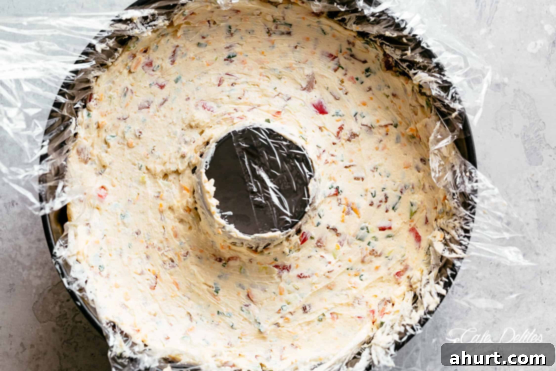 Moulding a cheese ball wreath with a bundt pan making of cheese ball wreath