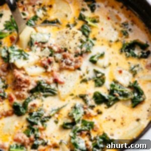 Creamy Tuscan Sausage and Potato Soup 8 Creamy Zuppa Toscana full of crumbled sausage, crispy bacon and tender potatoes in a creamy broth!