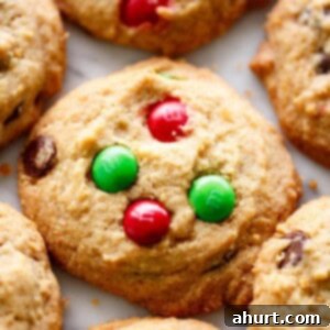 M and M Yuletide Cookies 6 Side view of M&M Cookies (Soft Santa Cookies)