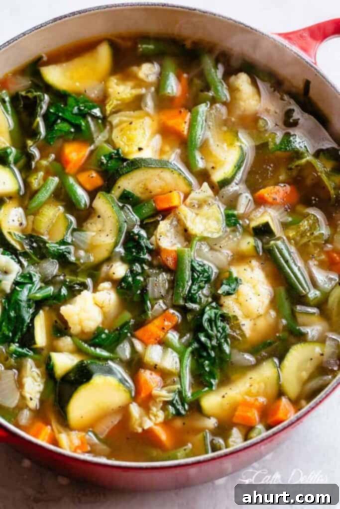 Wholesome Garden Soup 2 Hot Vegetable soup in a large pot.