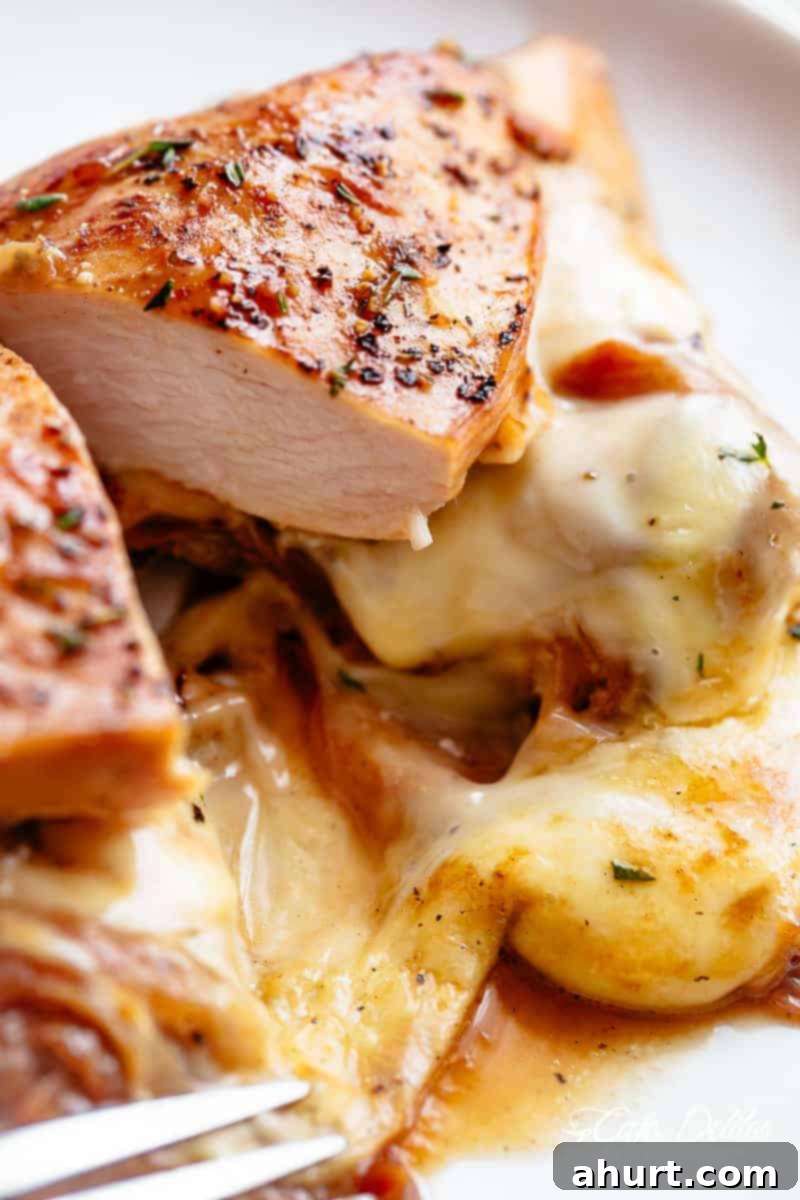 Stuffed chicken #cafedelites #chicken A delectable piece of French Onion Stuffed Chicken Casserole served with sides