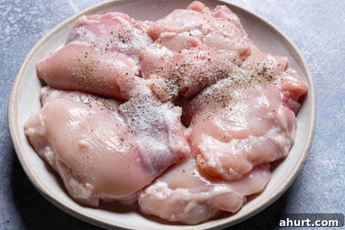 Honey Soy Glazed Chicken Thighs 5 Pat dried chicken thighs and season them with salt and pepper.