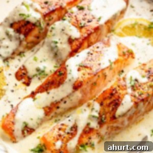 Decadent Garlic Butter Salmon 11 Top view of Salmon with creamy garlic sauce