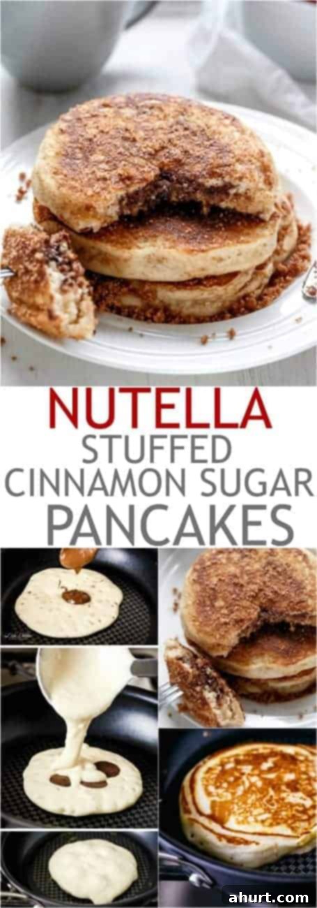 Cinnamon Sugar Doughnut Pancakes with Creamy Nutella Filling 6 PIN image of Nutella Stuffed Cinnamon Sugar Donut Pancakes