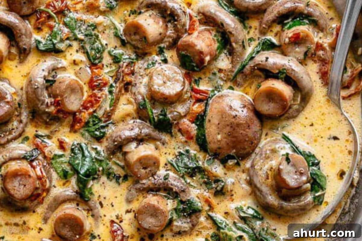 Velvety Garlic Butter Mushrooms 11 Close-up shot of Creamy Garlic Butter Mushrooms.