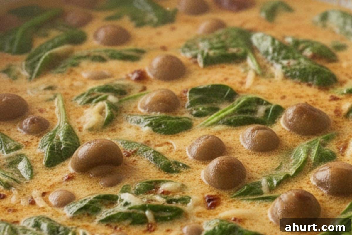 Velvety Garlic Butter Mushrooms 10 Added the spinach and cheese and letting it to simmer.