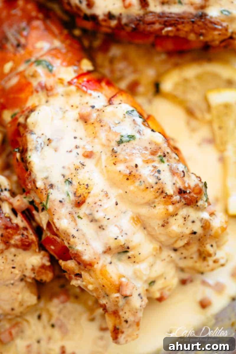 easy lobster tails recipe # lobstertails Close up image of lobster tails with a cream sauce