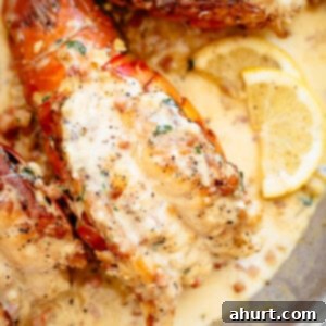 Decadent Creamy Bacon Lobster Tails 3 Lobster Tails with Bacon Cream Sauce and served with lemon slice