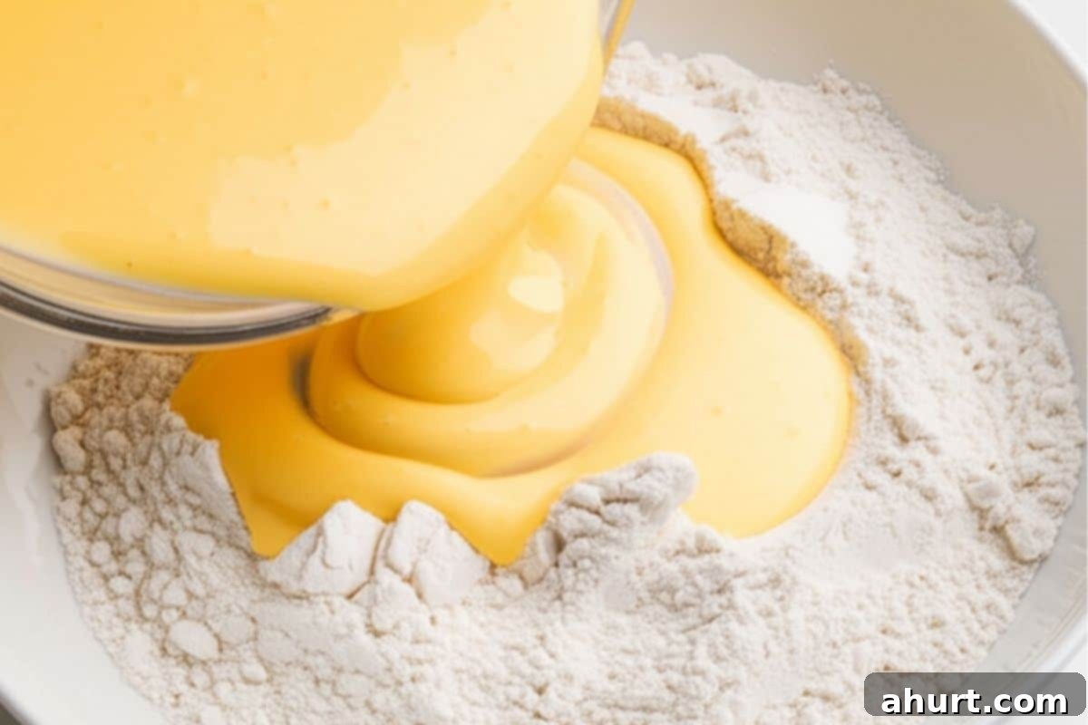 Perfect Homemade Belgian Waffles 8 pour the egg yolk mixture into the dry ingredients and stir until combined