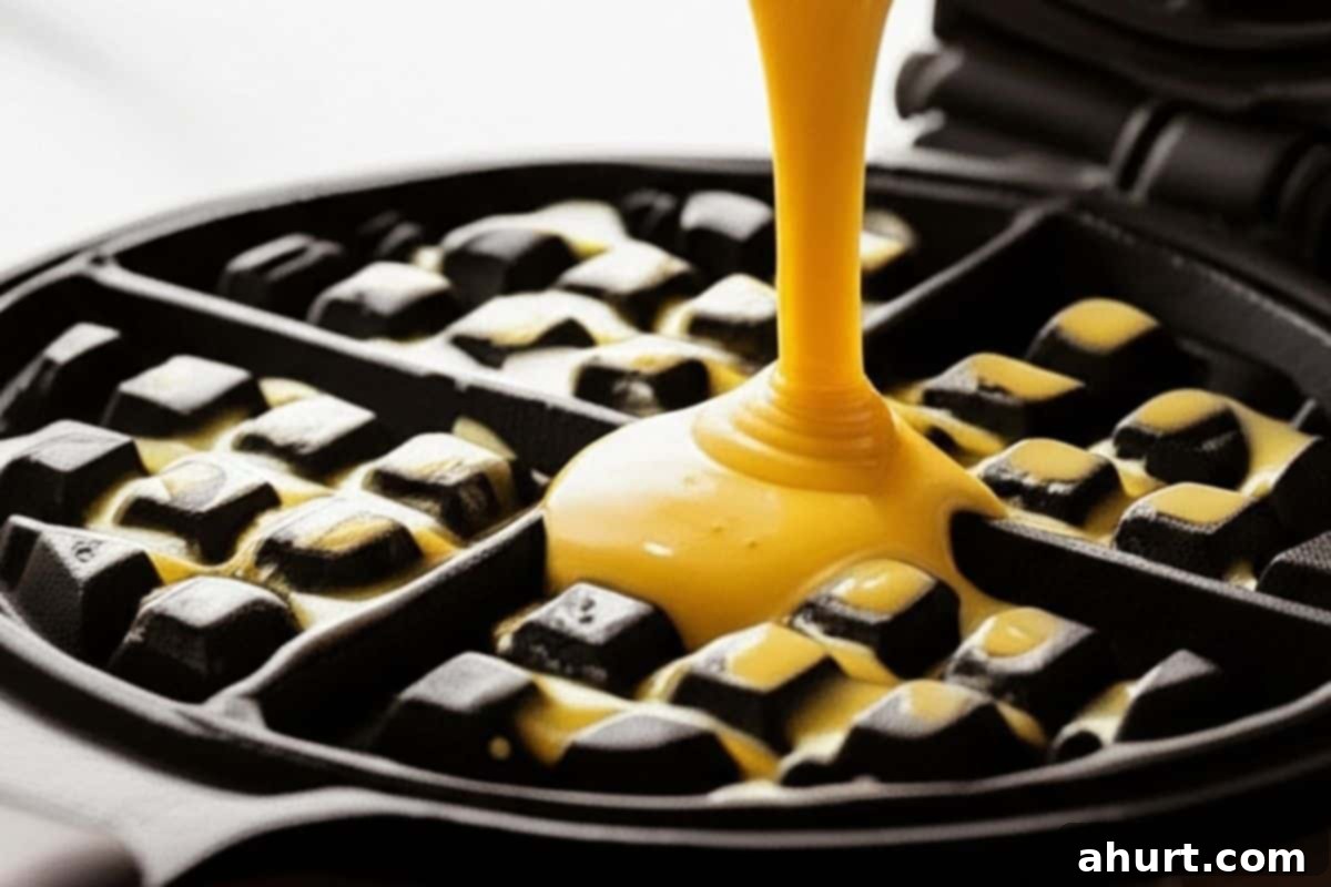 Perfect Homemade Belgian Waffles 10 pour about 3/4 cup batter into the waffle iron and cook