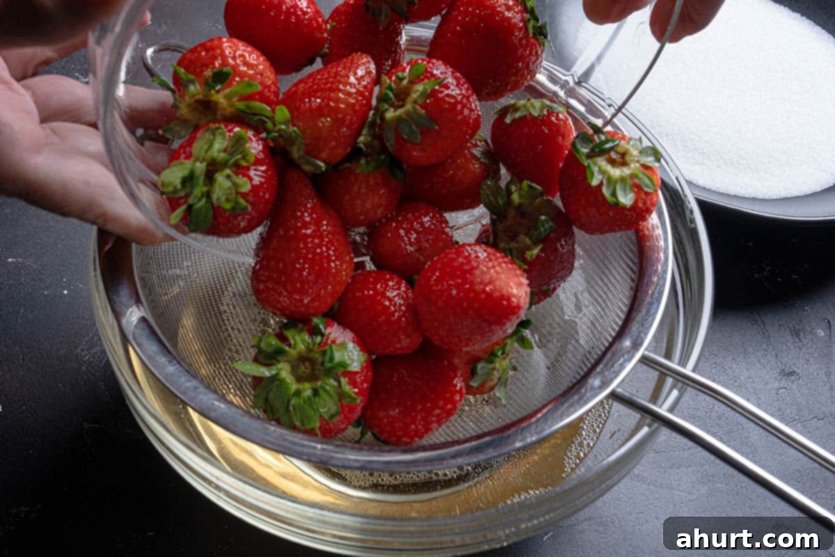 Decadent Champagne Strawberries Infused With Your Favorite Spirit 5 Strawberries being carefully drained from the champagne and patted dry with paper towels to prepare for sugar coating.