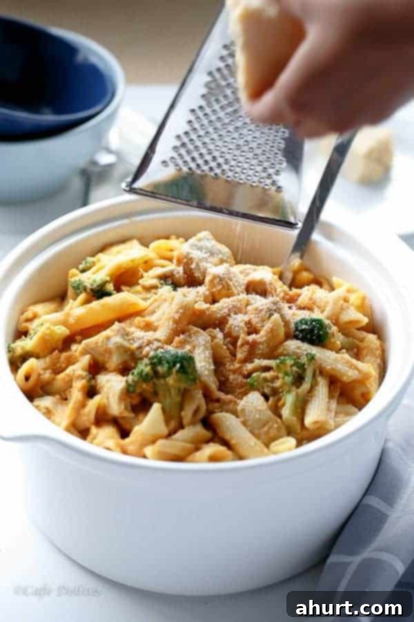 Velvety Pumpkin Chicken Alfredo with Broccoli 6 Creamy Pumpkin Chicken and Broccoli Alfredo in a bowl, ready to be enjoyed
